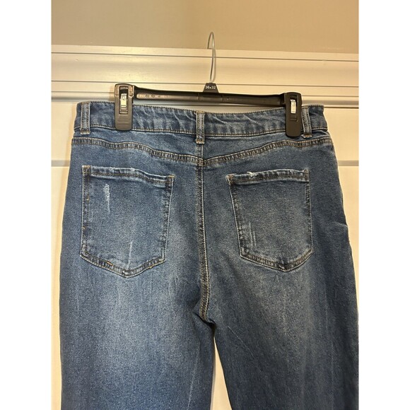 Wonderly Mid Rise Slim Flare Distressed Jeans Dark Blue Denim Size 16 Curvy Plus - Picture 5 of 9